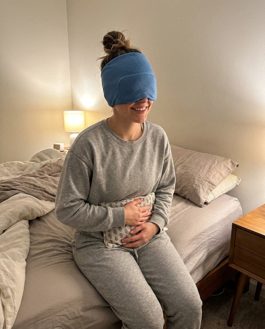 Wearing the cap with the eye mask down