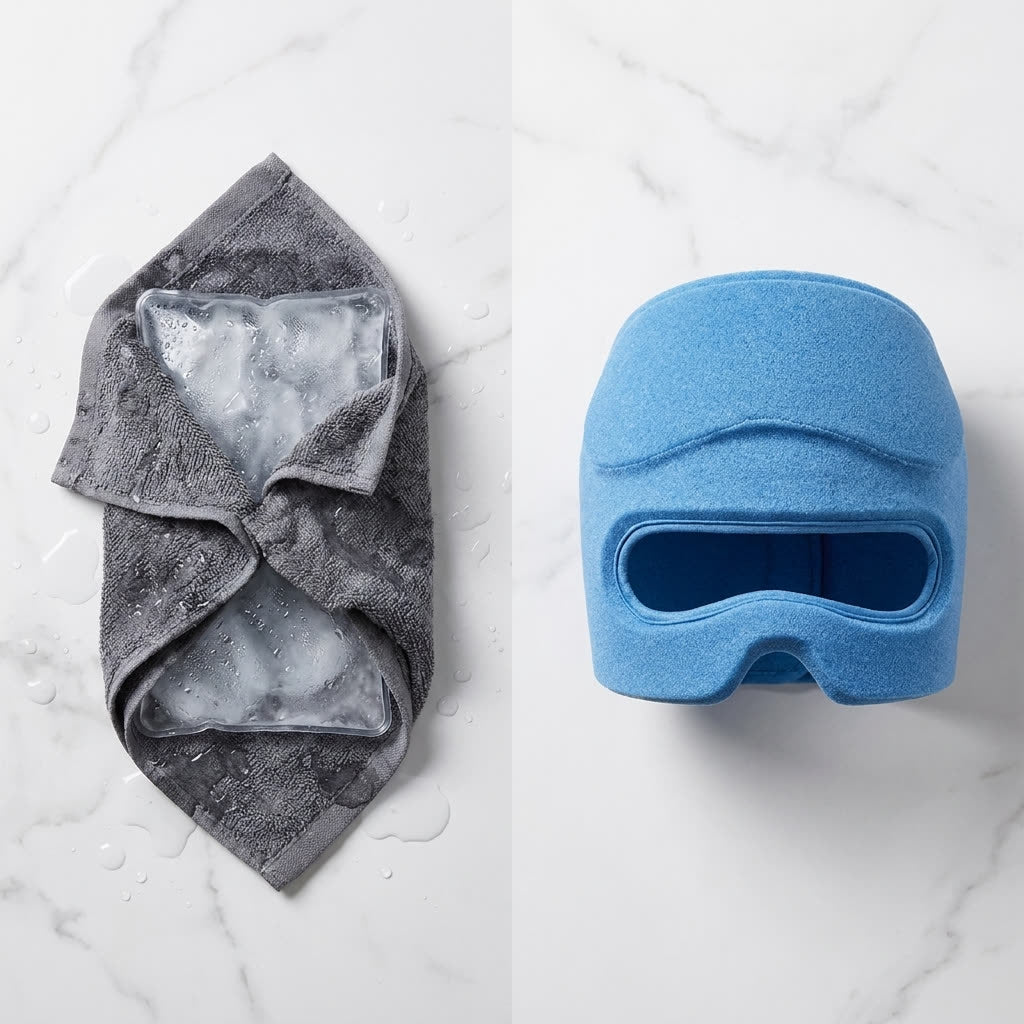A frozen towel beside the Frostly Arctic Cap